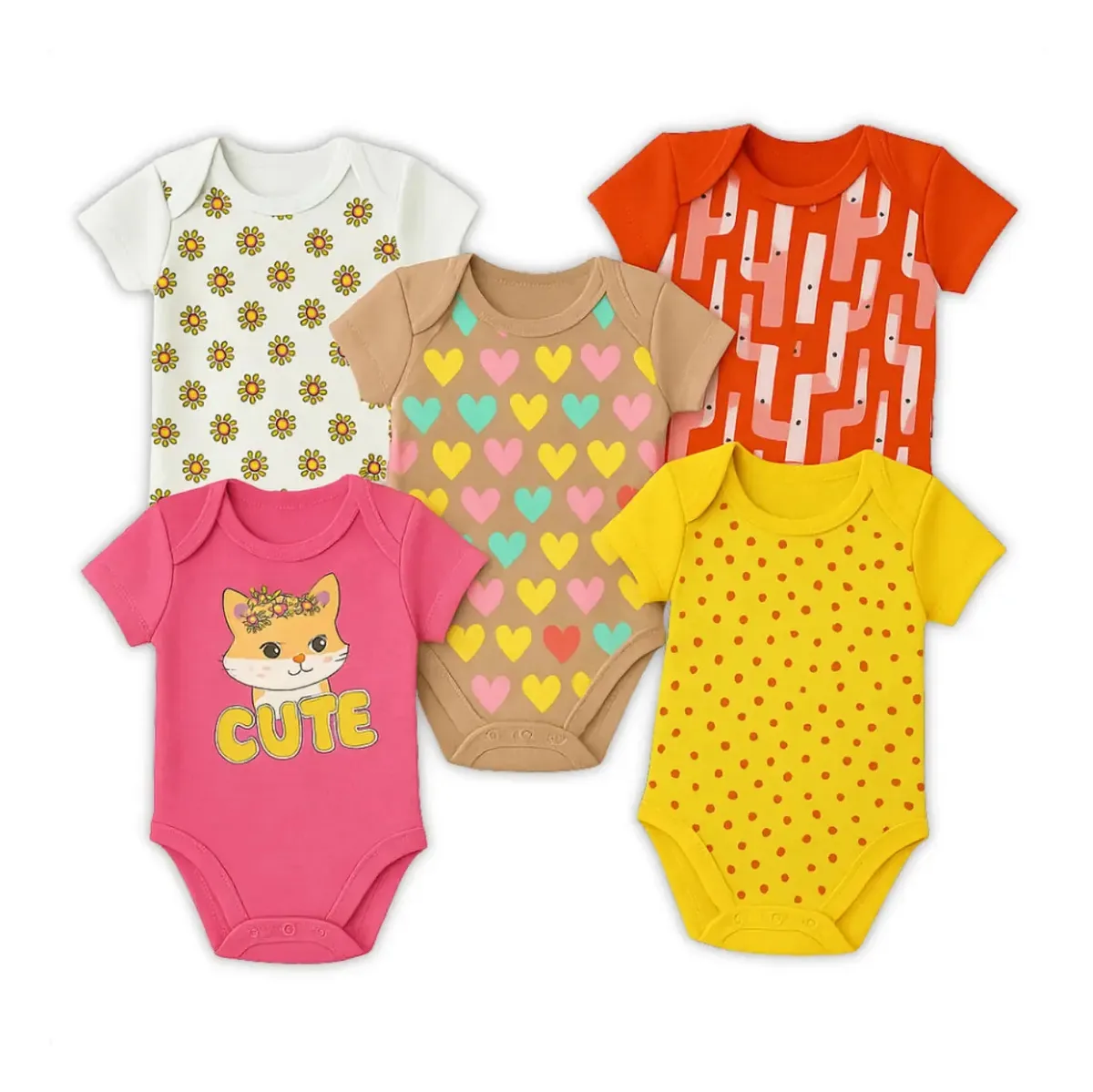 Kit 5 Bodies Body Manga Curta Bebê Nenem Roupa Infantil Cor Menina Tamanho G