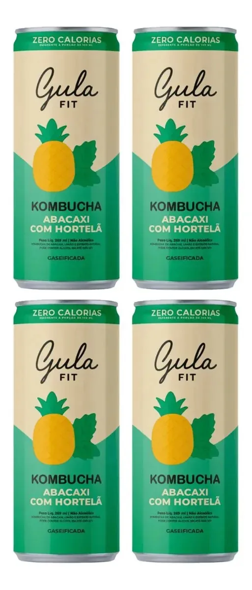 Kombucha Gula Fit Abacaxi E Hortelã 269ml Kit 4un Saudável
