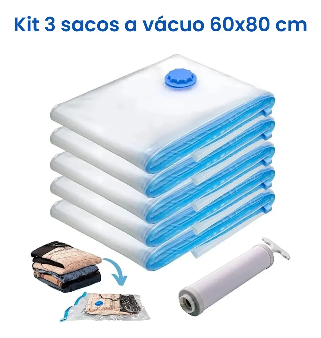 Kit Saco A Vácuo 60x80 3un Viagem + Bomba