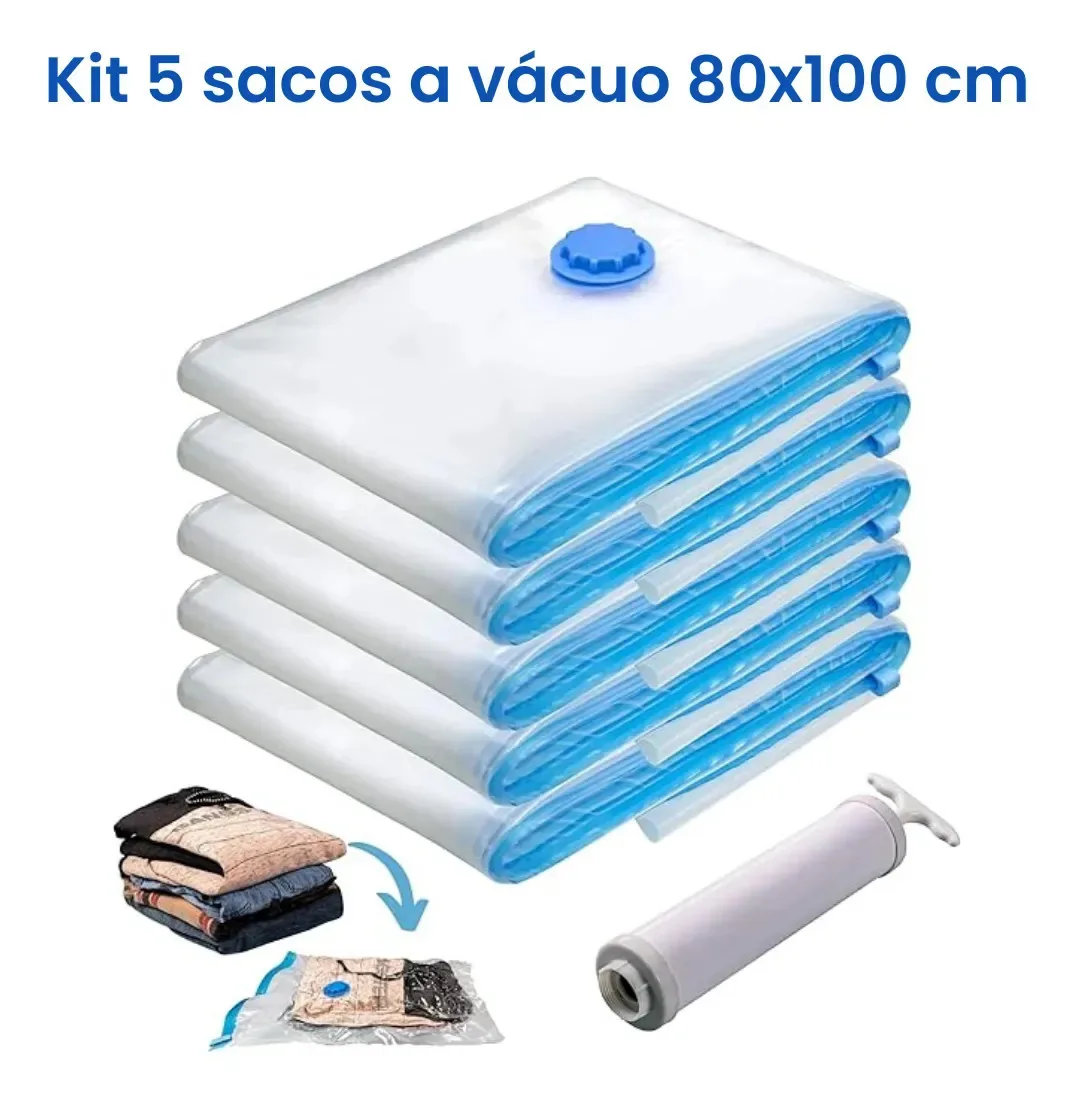 Kit Saco A Vácuo 80x100 5un Edredom + Bomba Toalha Roupão