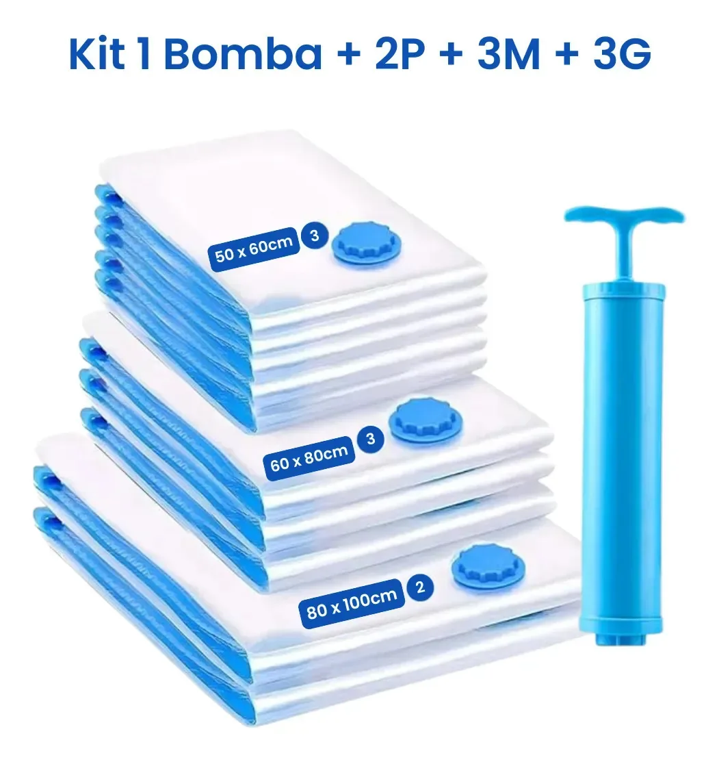 Saco A Vácuo Kit 8un Organizador Roupas + Bomba Guarda Roupa
