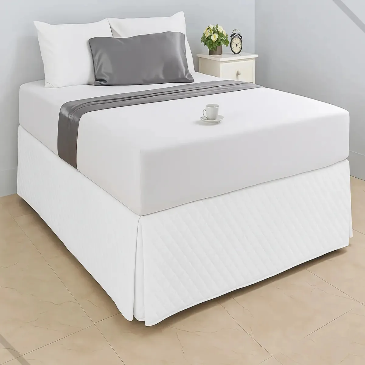 Saia Para Cama Box Queen Ultrassônico Encaixe Prático Cor Branco