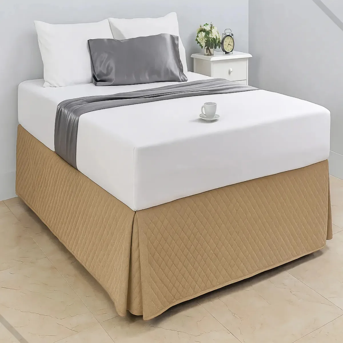Saia Para Cama Box Queen Ultrassônico Encaixe Prático Cor Cáqui