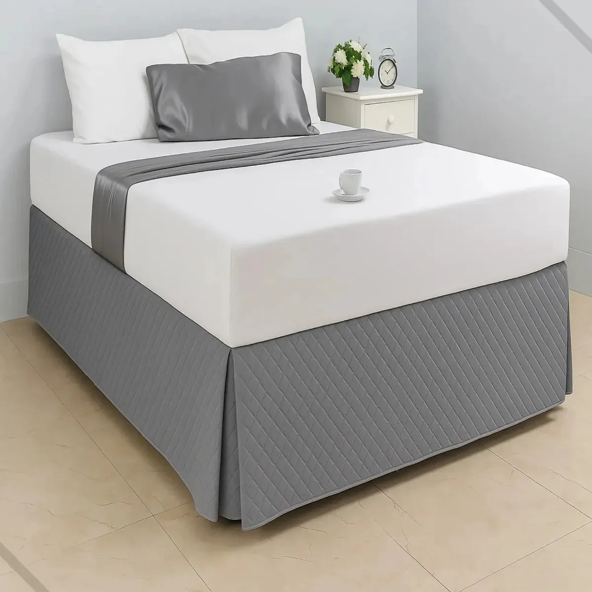 Saia Para Cama Box Queen Ultrassônico Encaixe Prático Cor Cinza