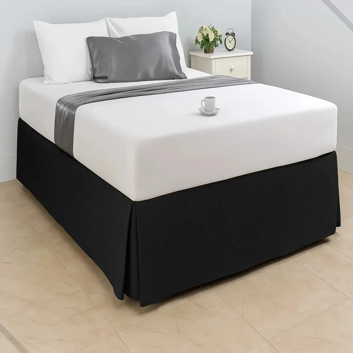 Saia Para Cama Box Queen Ultrassônico Encaixe Prático Cor Preto