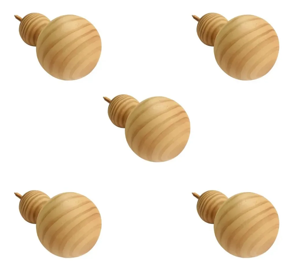 Kit 5 Ganchos Cabideiros Parede Esfera Madeira Pinus Natural Cru (natural)