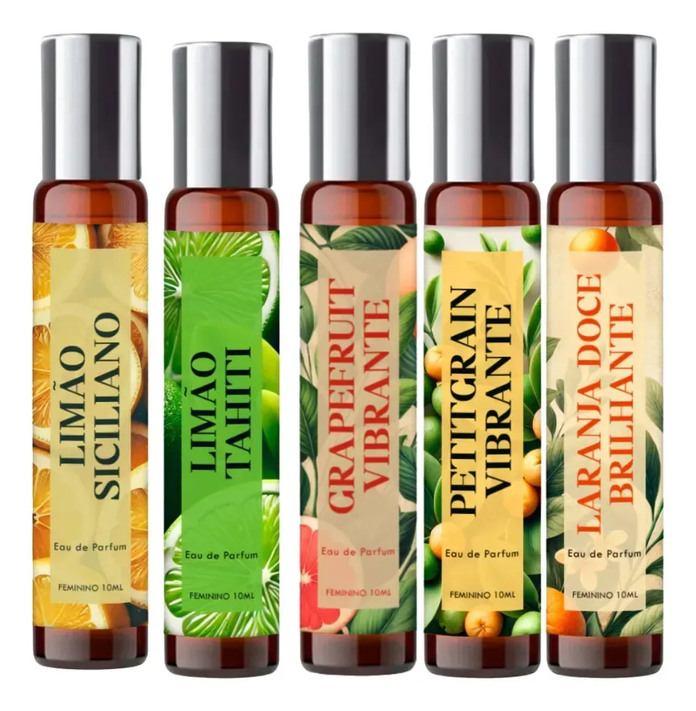 5 Perfumes Femininos Cítricos Elegantes 10ml Spray