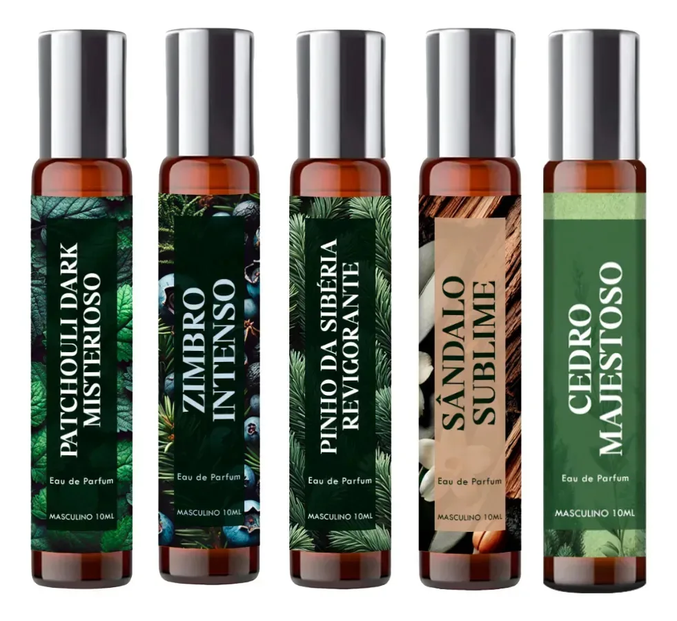 5 Perfumes Masculinos De Madeiras Nobres 10ml Spray