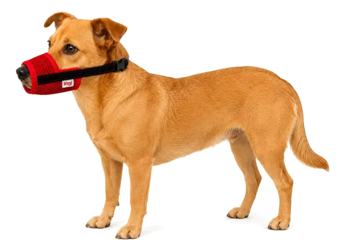 Focinheira De Tecido Respirável E Ajustável Para Cachorro Vermelho 5