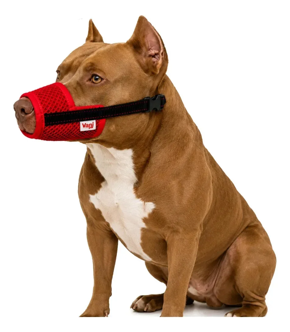 Focinheira De Tecido Respirável E Ajustável Para Cachorro Vermelho 7
