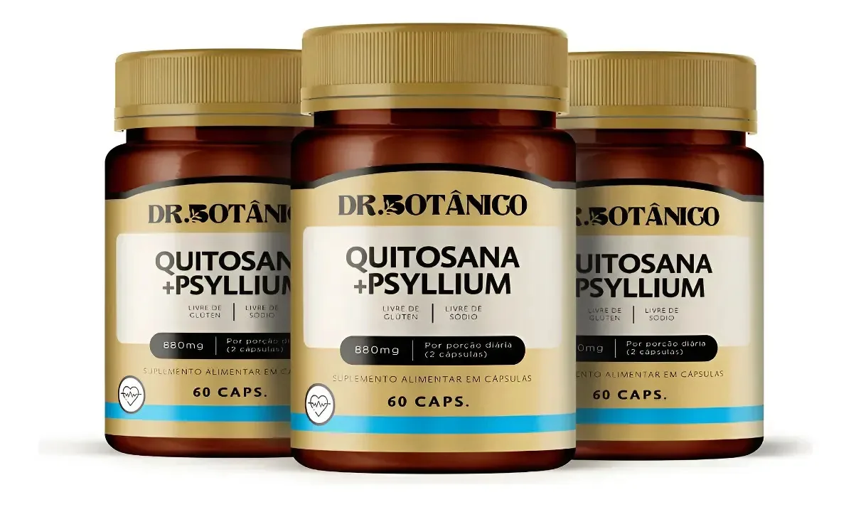 Kit com 3 Suplementos de Psyllium e Quitosana Dr. Botânico em Cápsulas