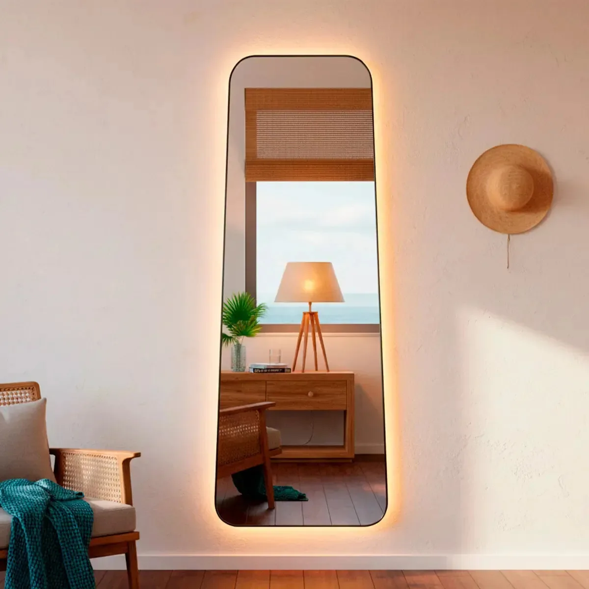 Espelho Orgânico Tetris Com Led Frio 170x70 Cm Espelho Sala, Espelho Quarto, Espelho Banheiro Elegante Espelho Com Iluminação Led Para Ambientes Diversos