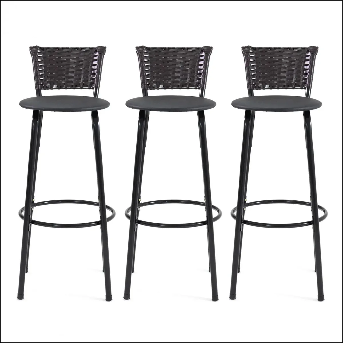 Kit 3 Banquetas Modernas Com Detalhe Trançado E Assento Tabaco Preto