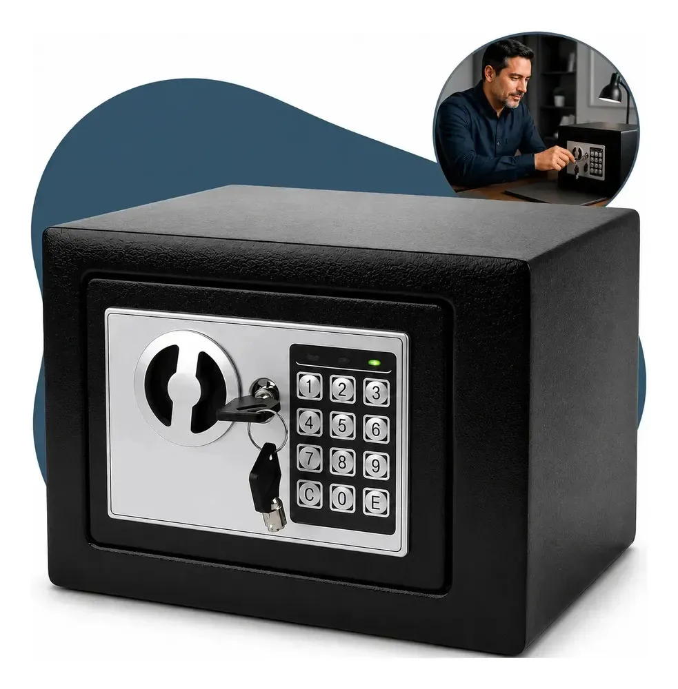 Cofre Eletrônico Digital Compacto Senha Chave Segurança Preto