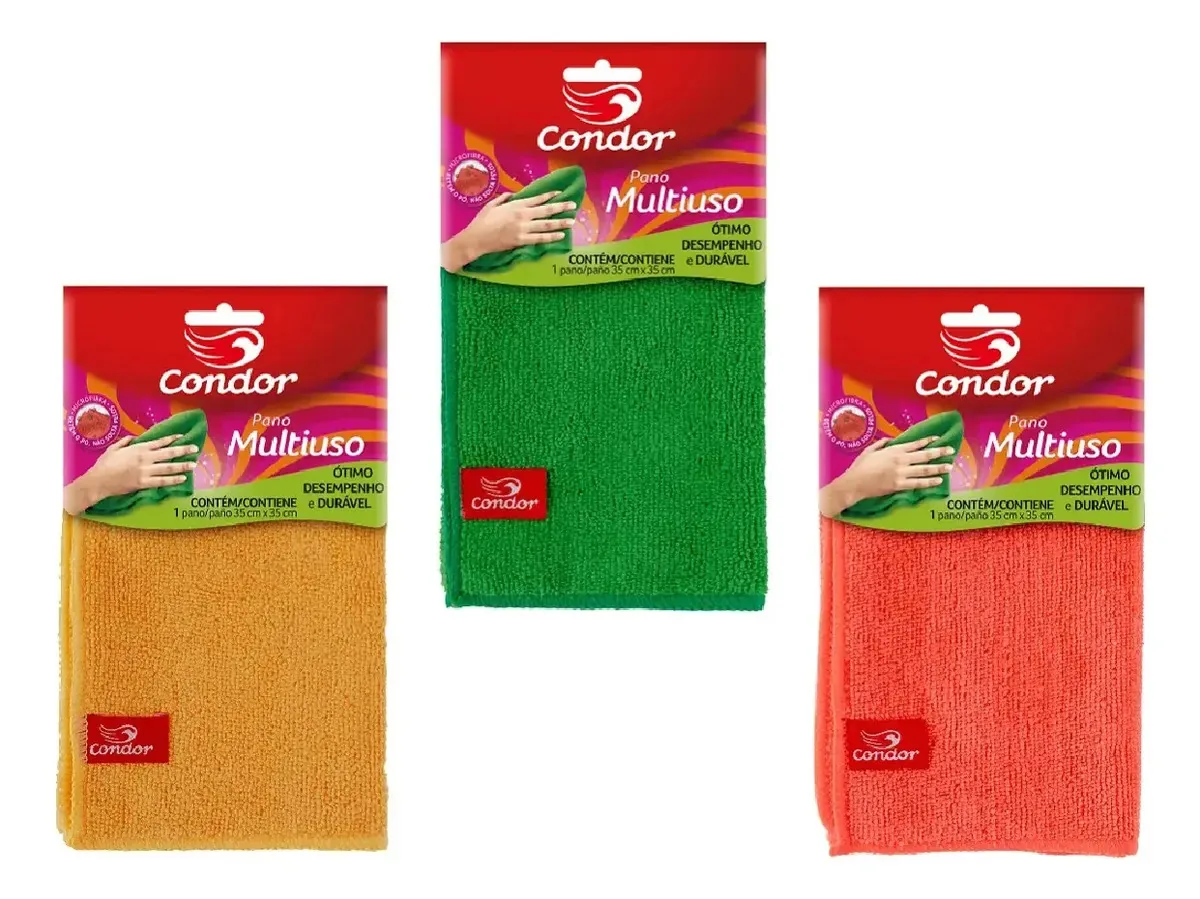 Kit 3 Panos Multiuso Microfibra 35x35 Condor