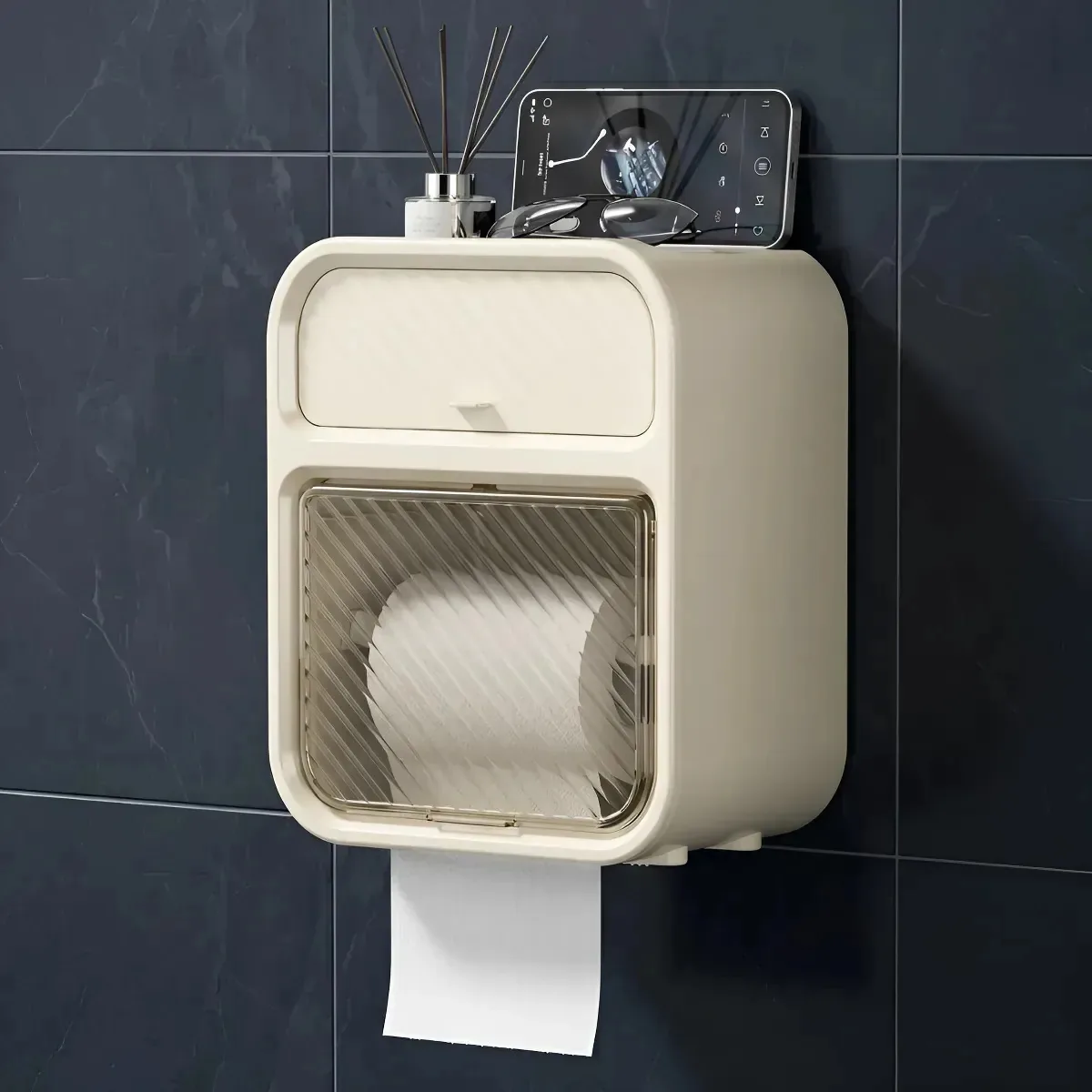 Caixa Porta Papel Higiênico Lenços Suporte Adesivo Parede Creme