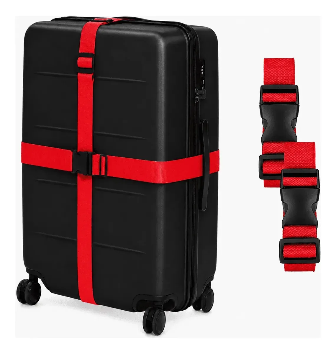 Kit 2 Cinta Mala Ajustave Bagagem Viagem Reforçada Colorido Vermelho Lisa