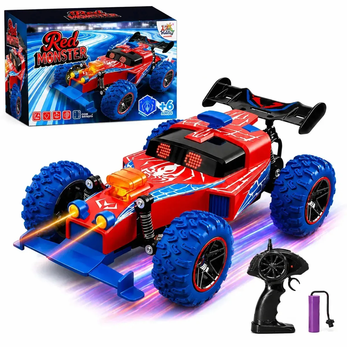 Carrinho Controle Remoto Recarregável Homem Aranha Jeep Buggy Com Led Monster