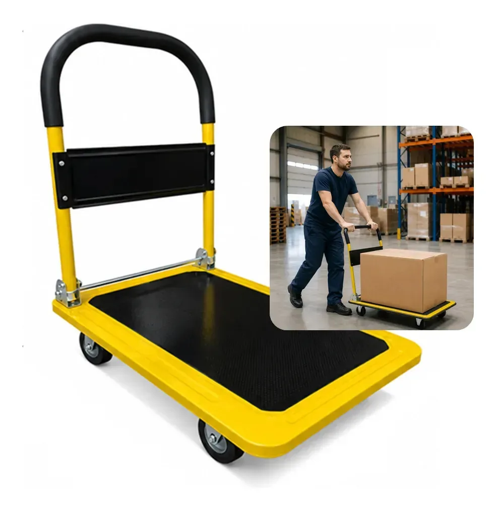 Carrinho Plataforma Capacidade 300kg Compacto Util Dobravel Amarelo