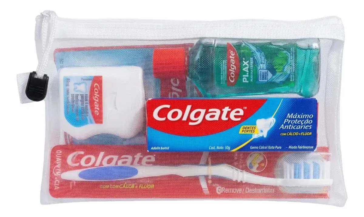 Kit Higiene Bucal Colgate Necessaire Escova Fio Enxaguante