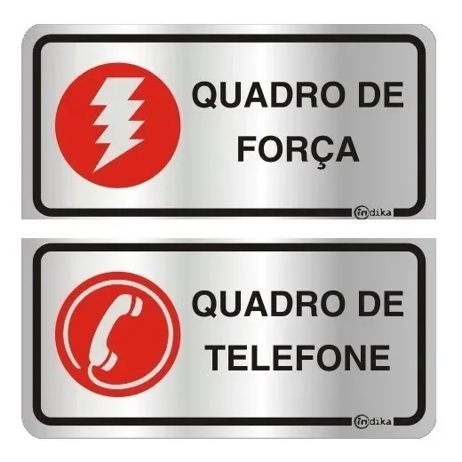 2 Placas Sinalizadora Alumínio Adesivo Quadro De Força E Tel Quadro De Força E Telefone