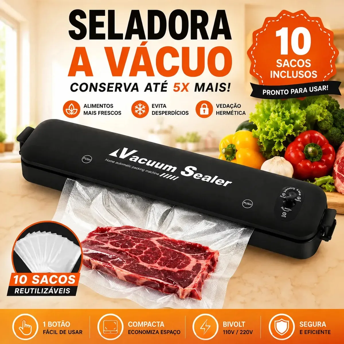 URUCUM Seladoras à vácuo Seladora de Embalagens Preto