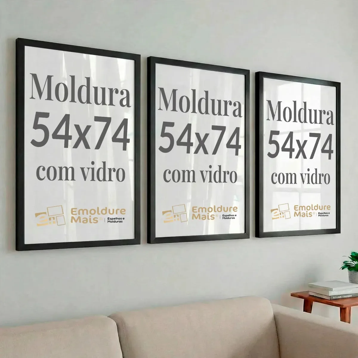 3 Molduras C/ Vidro 54x74 Quadro Foto Poster Decorativo Preta