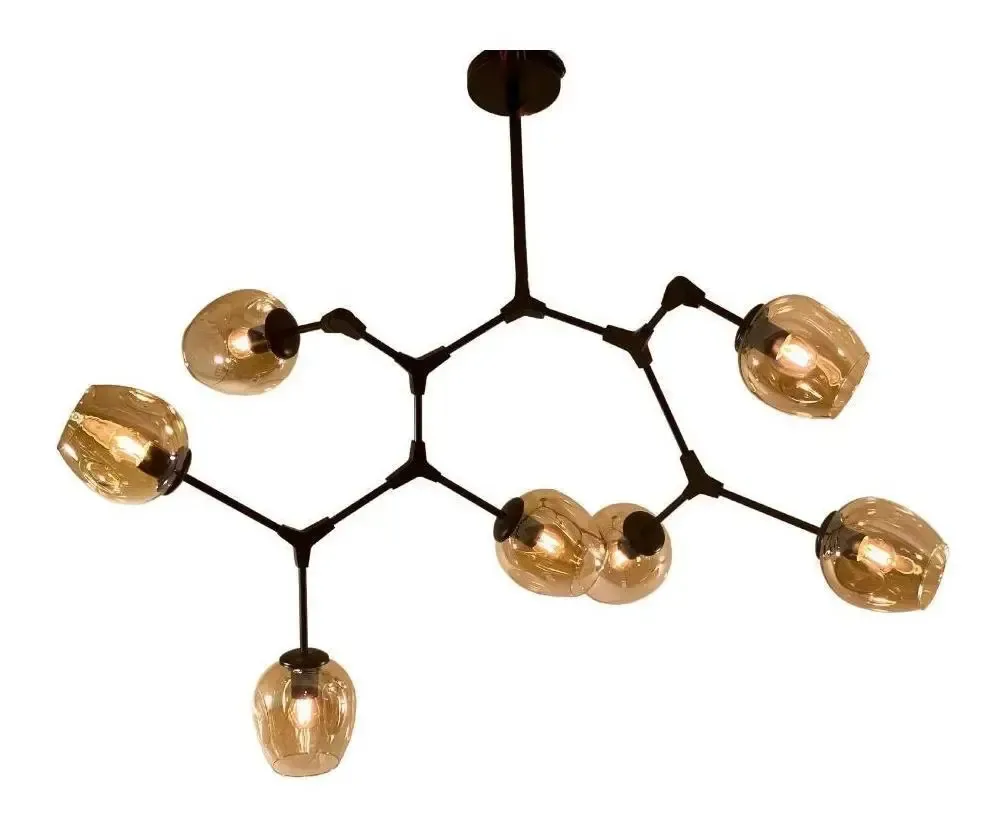 Lustre Luminária De Alumínio Com Acabamento Preto 7 Soquetes