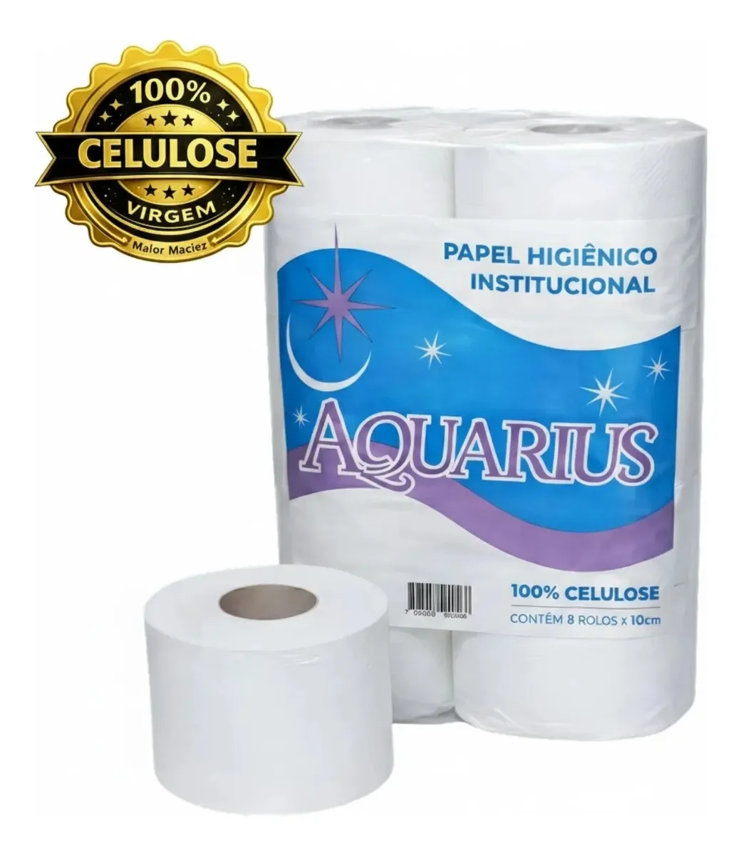 Papel Higiênico Rolão Aquarius 1,5kg 8 Rolos Celulose Folha Simples