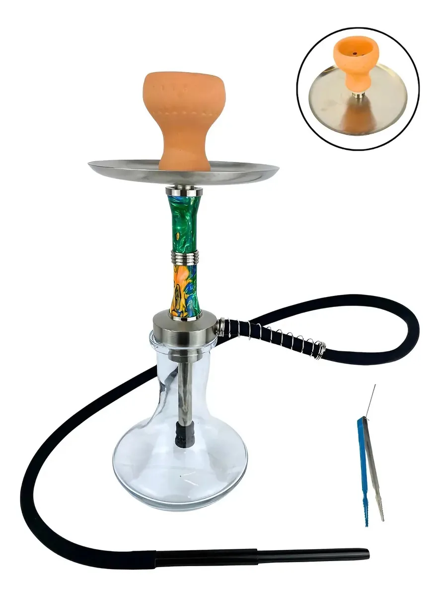 Narguile Completo Hookah Rosh Shisha Vaso Vidro Luxo Verde