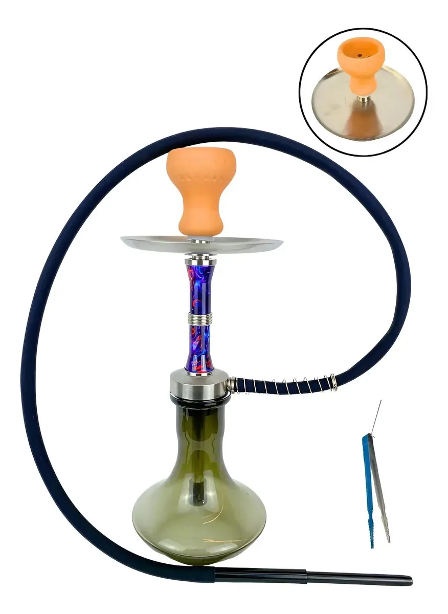 Narguile Completo Hookah Rosh Shisha Vaso Vidro Luxo Roxo
