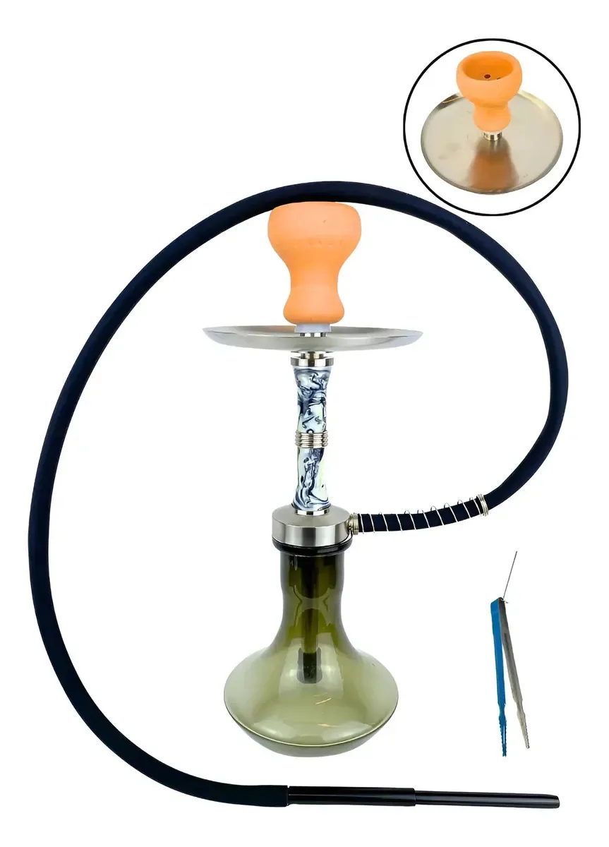 Narguile Completo Hookah Rosh Shisha Vaso Vidro Luxo Preto
