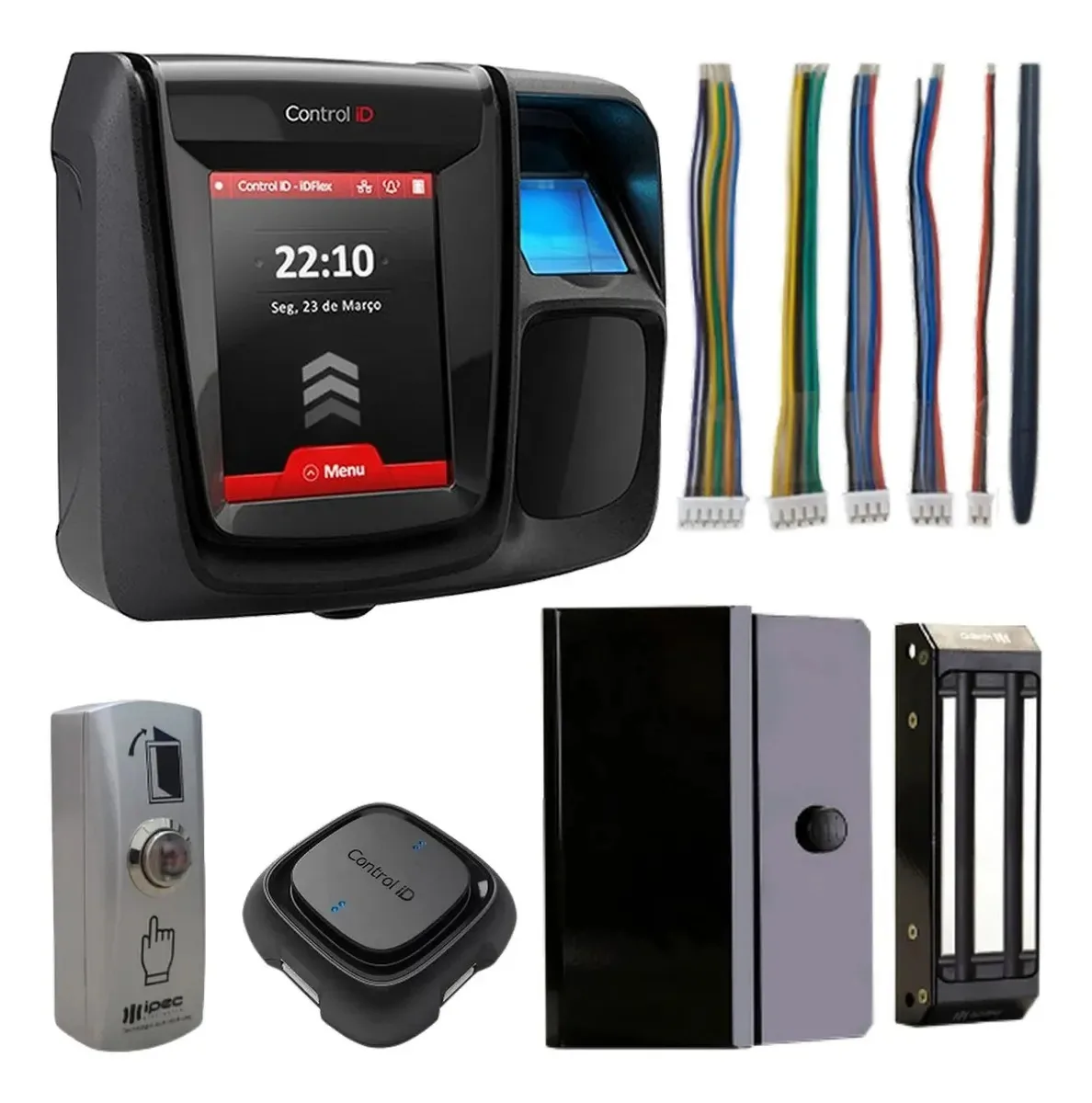 Controle Acesso Idflex Lite Biometria C/ Eletroima Botoeira Cinza