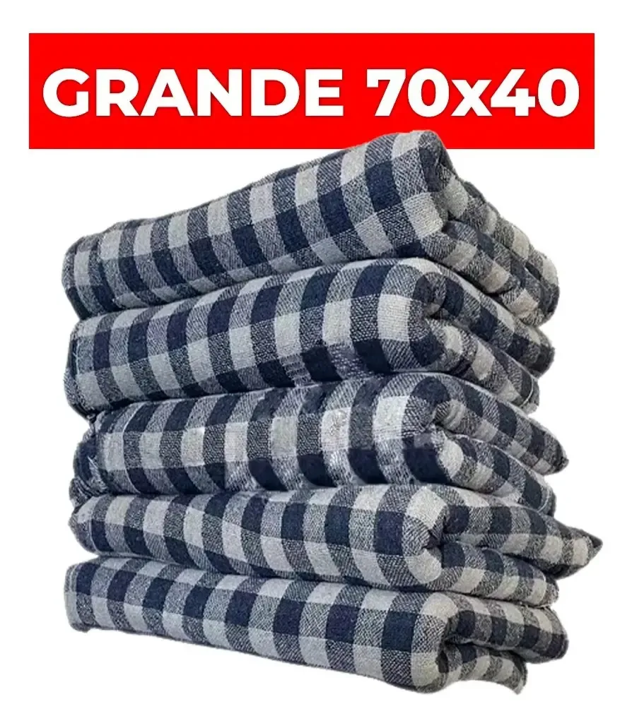 Kit C/ 10 Pano Para Limpeza Grande Multiuso Xadrez 70x40cm Azul Pacote