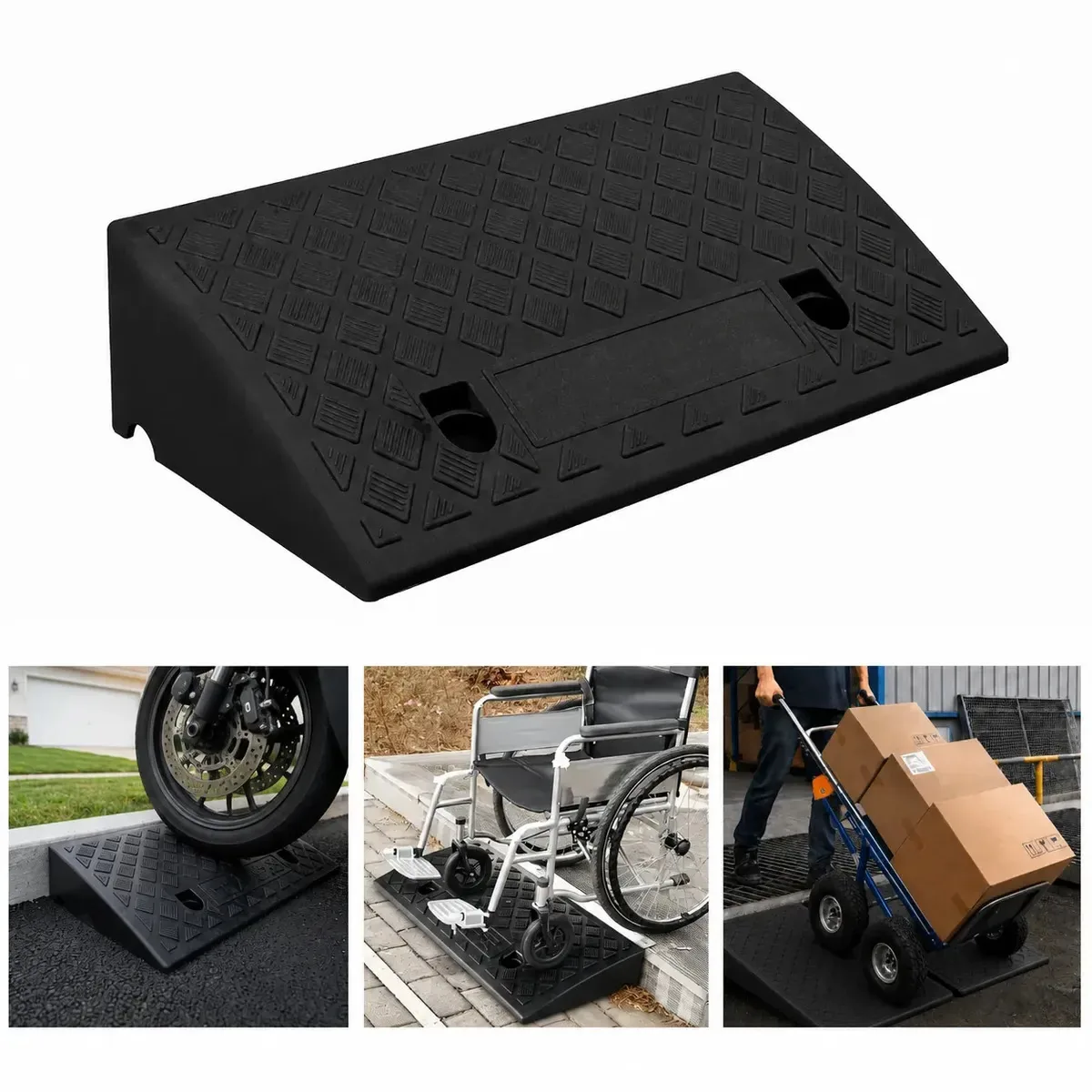 Rampa Modular Portátil Antiderrapante PVC Para Calçada Degrau Meio Fio Garagem Acessibilidade Cadeira De Rodas Motos Bicicletas Carrinhos Bebê Pets 50x27x9CM