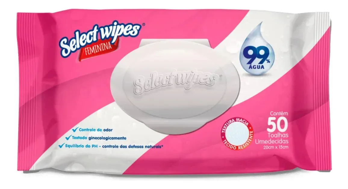 Lenços Umedecidos Select Wipes Feminina Com 50 Unidades