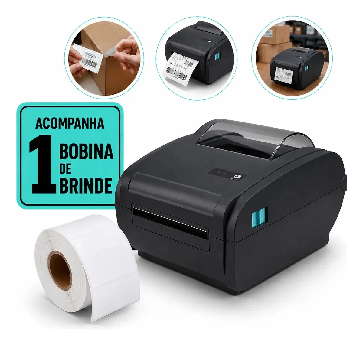 Impressora Etiqueta Térmica Profissional Usb 100mm C/ Bobina Impressora Preta