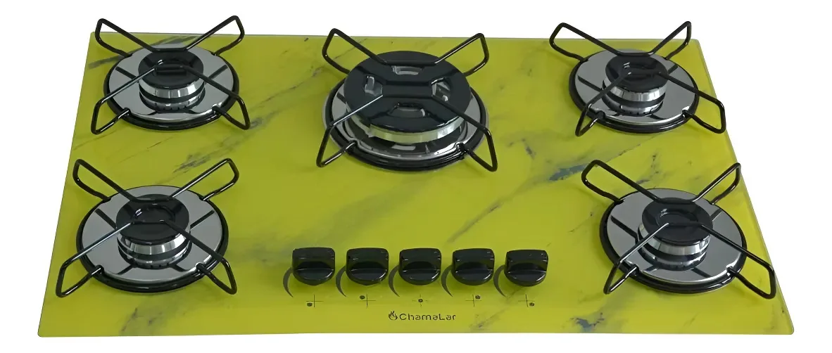 Fogão Cooktop 5bocas Tripla Chama 127/220v Marmo Amarelo Amarelo