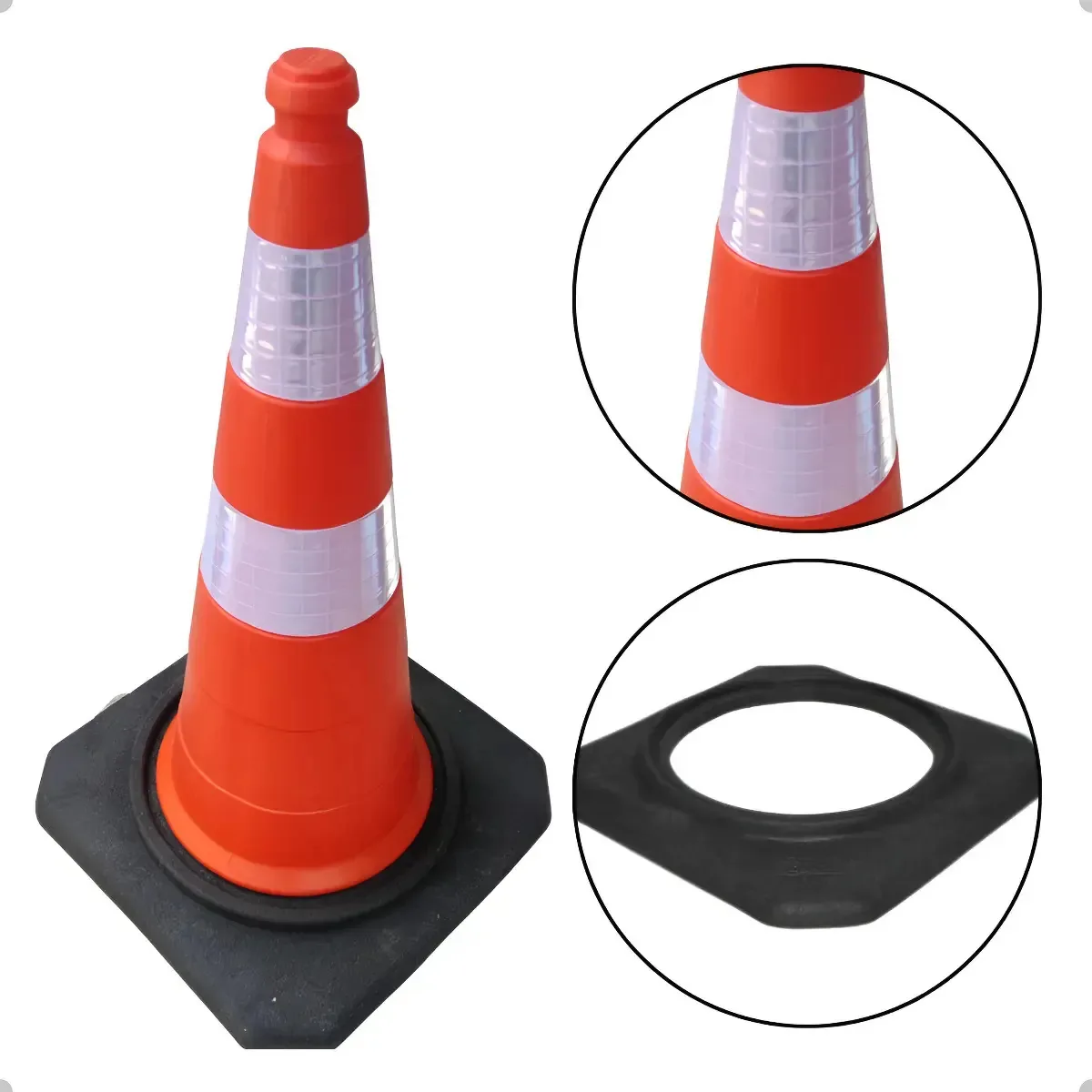 Cone Sinalização Base Borracha 75cm Refletivo Baliza Laranja