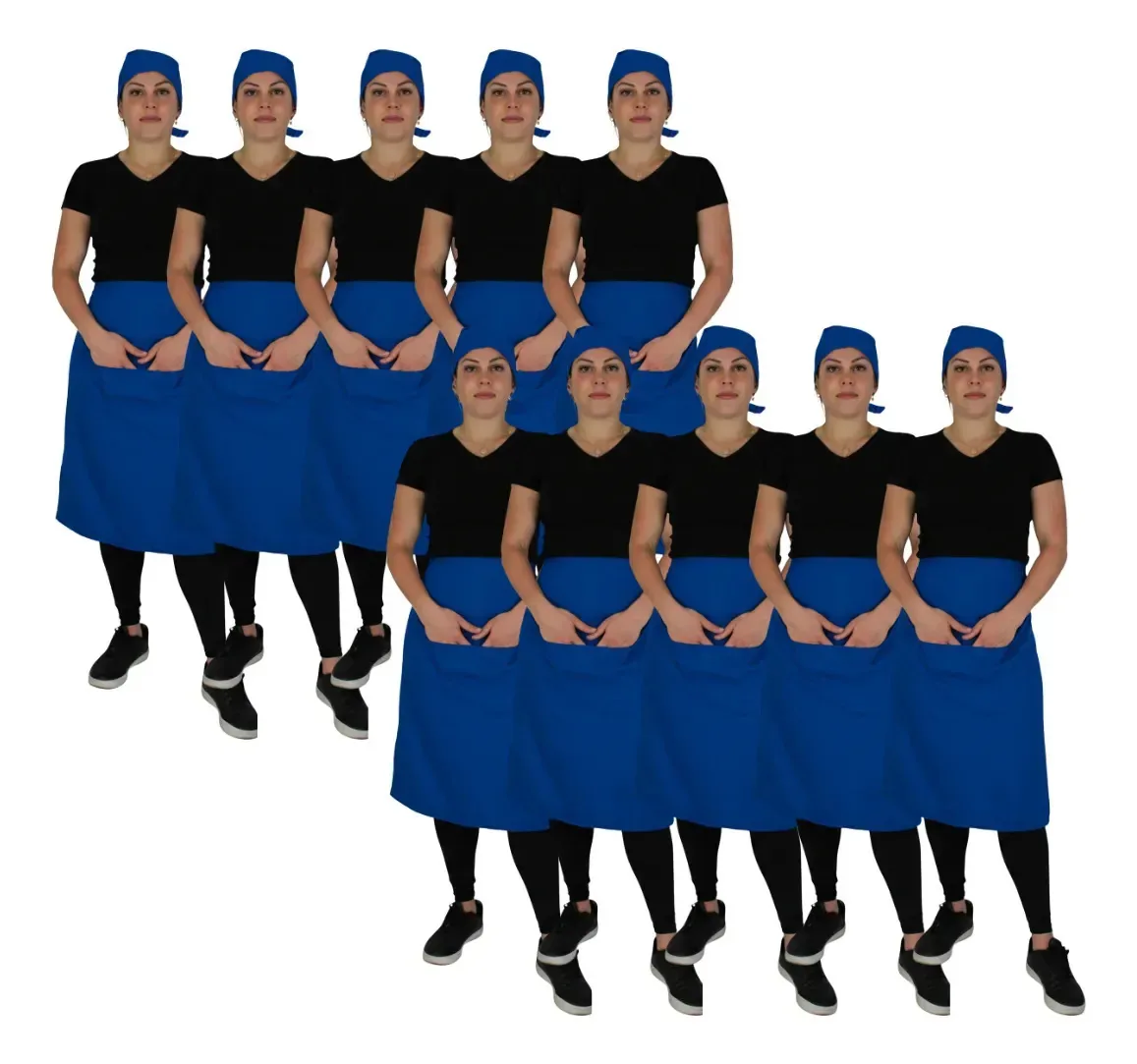 10 Aventais Saia Longa Bolso Unissex Garçom Ideal Uniforme Azul Royal Liso