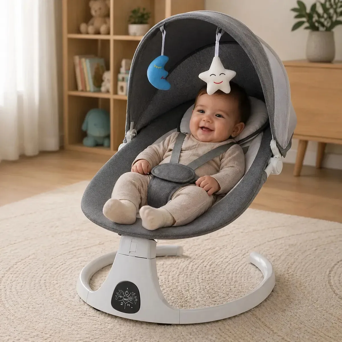 Cadeira De Balanço Bebê Elétrica Bluetooth Multmaxx Cinza Cinza Liso