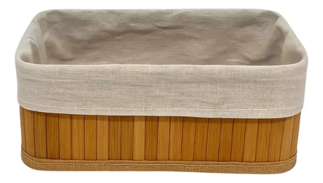 Caixa Cesto Organizador Bambu Natural Linho Organização Casa S/ Corda - 23x15x10
