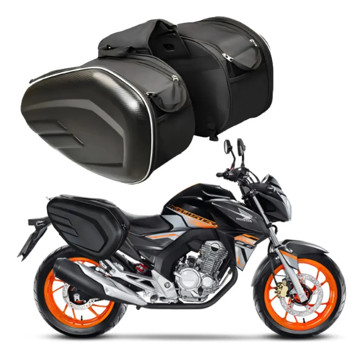 Alforges Motos Viagem Passeio 58l Bau Honda Cb 250f Twister Preto