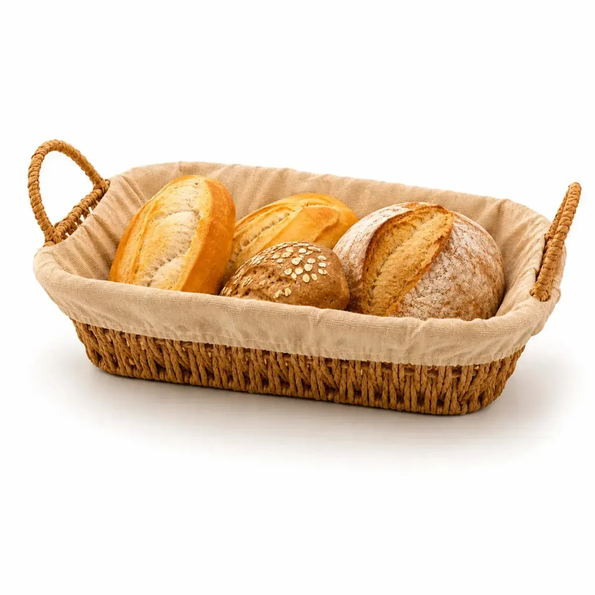 Cesta Organizadora Retangular Vime Forro Lavável Alças Cesto Decorativo Fibra Natural Mesa Posta Café Pães Frutas Banheiro Lavabo Cozinha Multiuso Artesanal