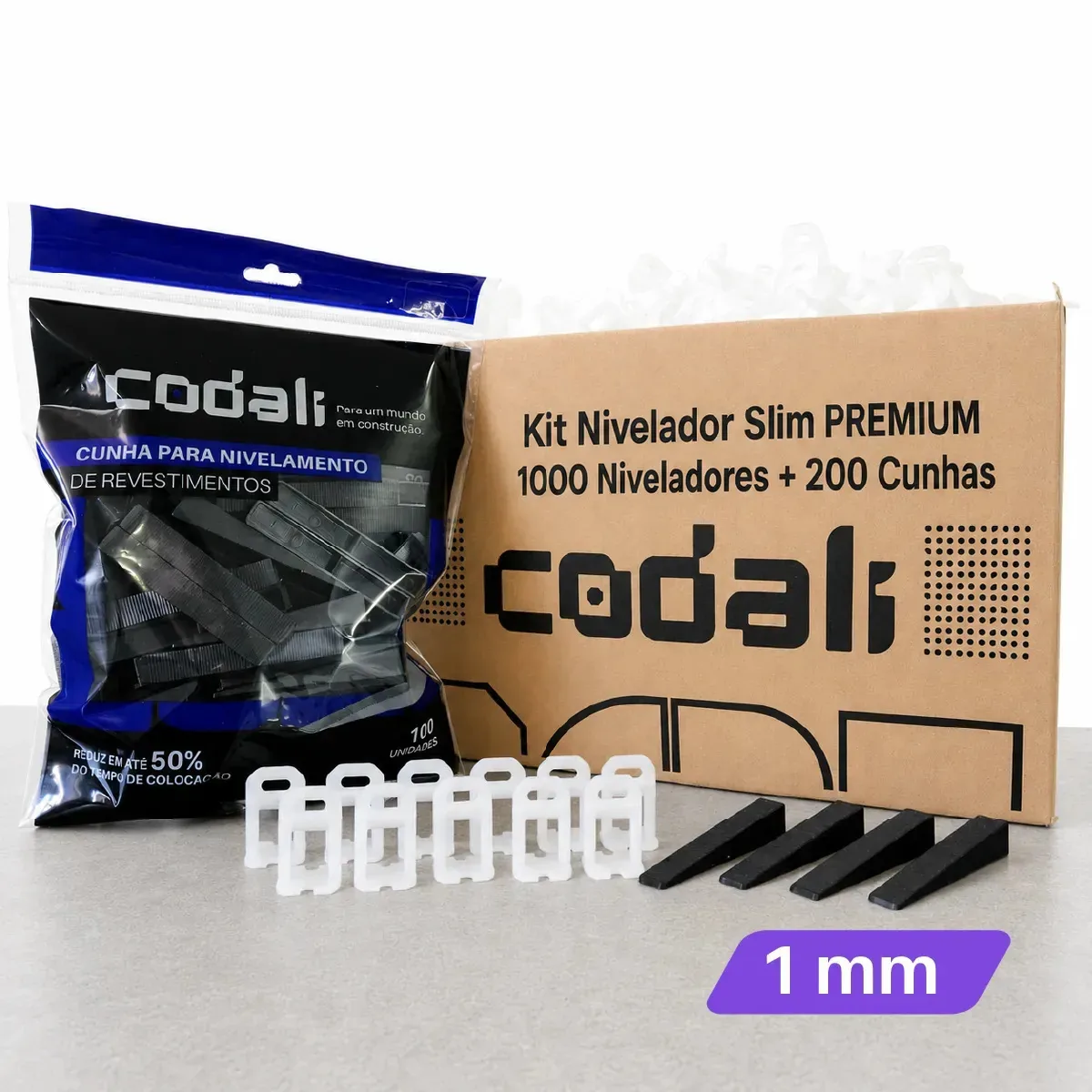 1000 Nivelador Espaçador De Piso Porcelanato 1mm Premium + 200 Cunhas Slim Codali