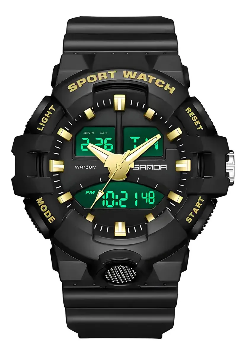Relógio Masculino Esportivo Social Esportivo Casual Correia Preto Bisel Dourado Fundo Preto
