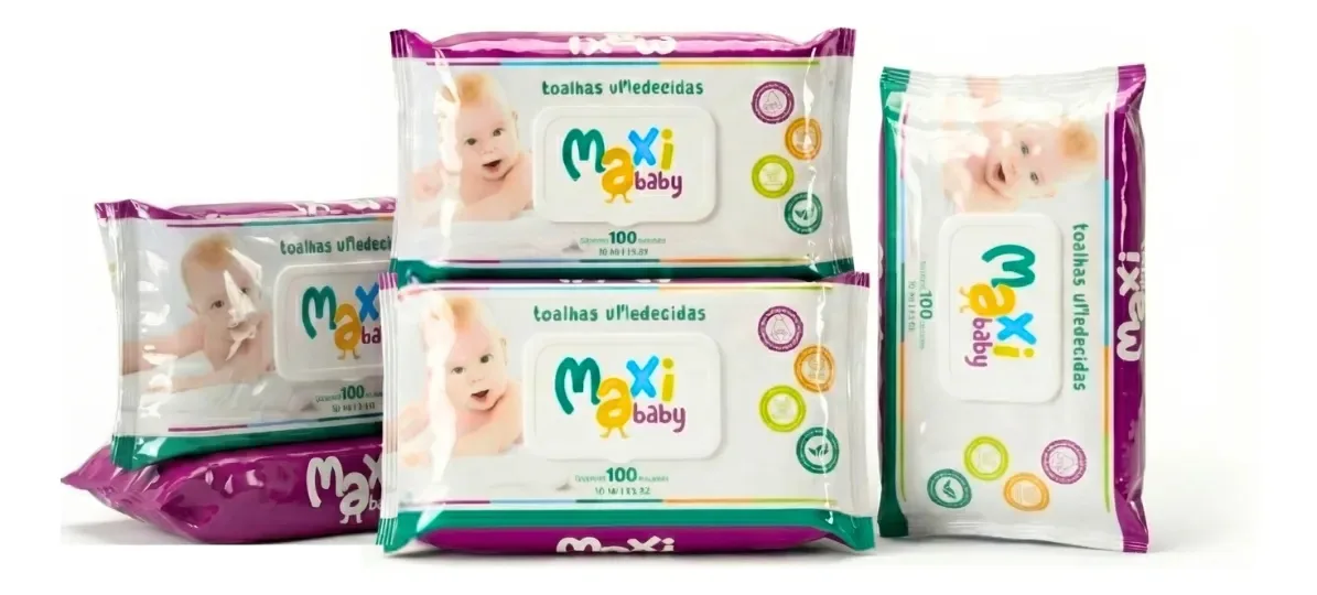 Pack Com 5 Toalhas Lenços Umedecidos Maxi Baby 100un Cada
