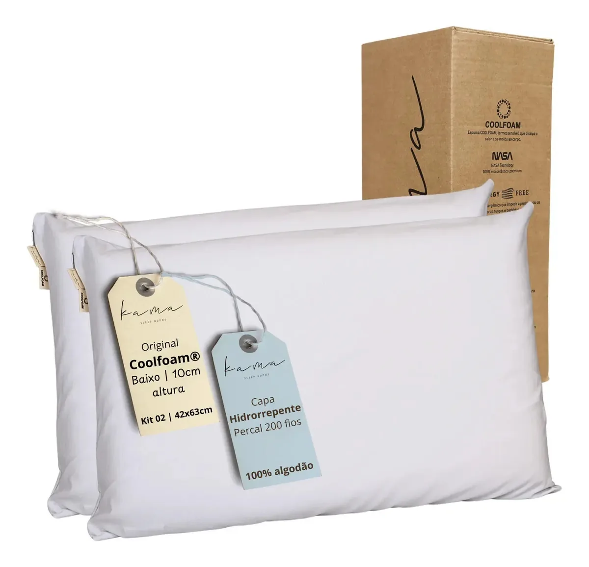 Kit 2 Travesseiros Kama Nasa Visco Capa Hidrorrepelente Branco