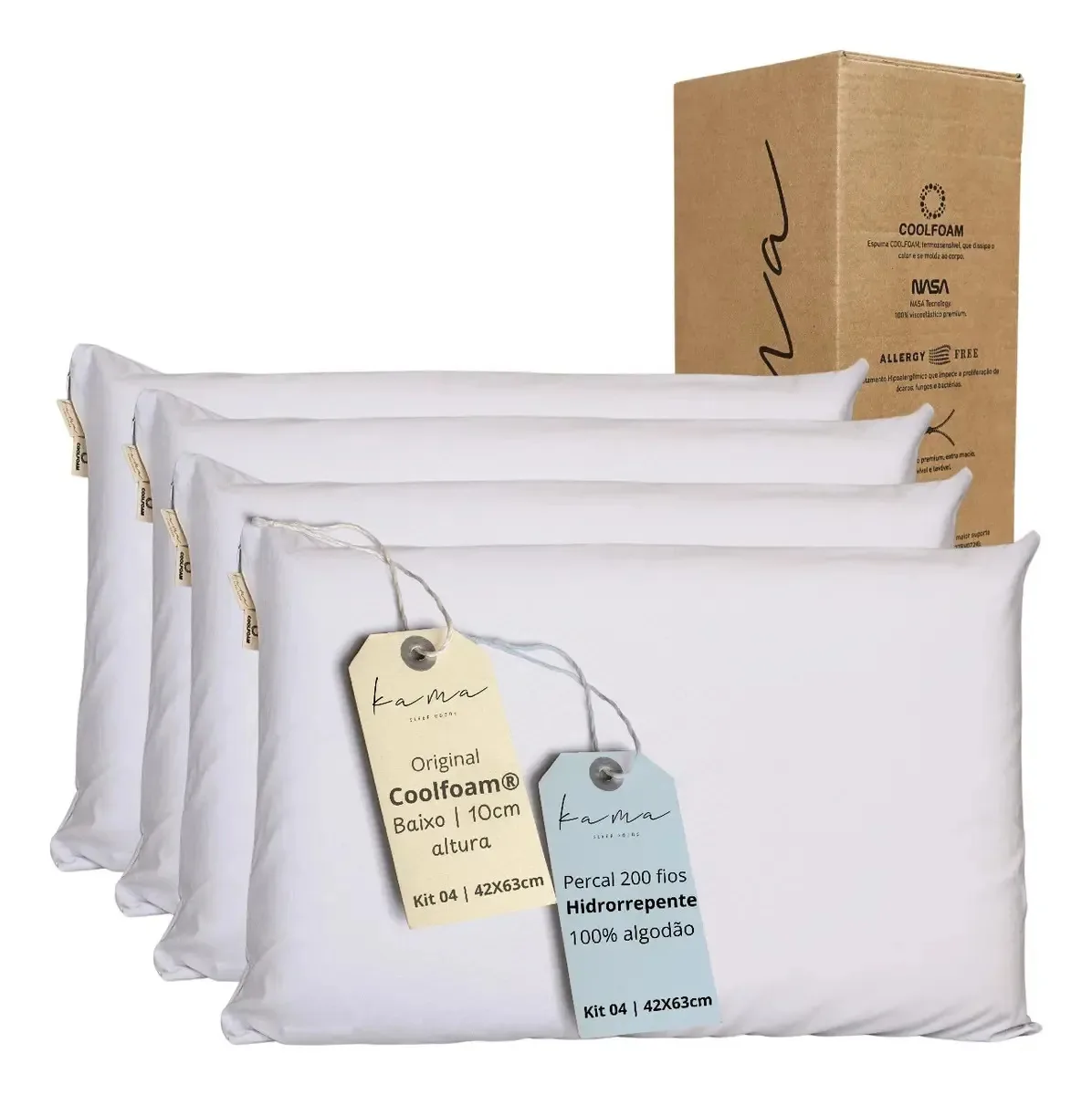 Kit 4 Travesseiros Visco Premium Baixo Capa Hidrorrepelente Branco