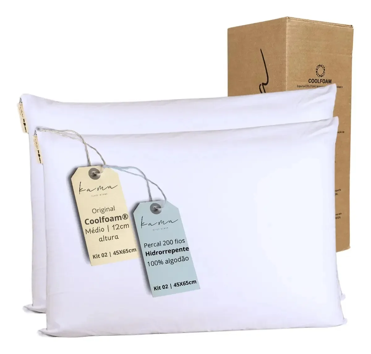 Kit 2 Travesseiros Visco Premium Médio Capa Hidrorrepelente Branco